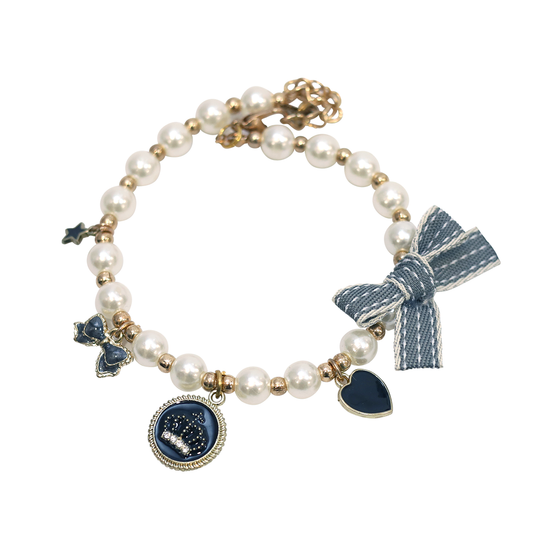 Kochi Pets Cat Fashion Necklace Navy Blue Crown Heart Ribbon