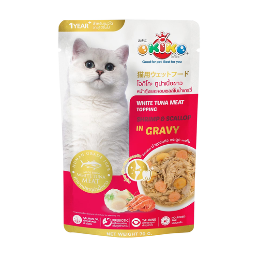 Okiko White Tuna Meat Topping Shrimp & Scallop in Gravy 70g