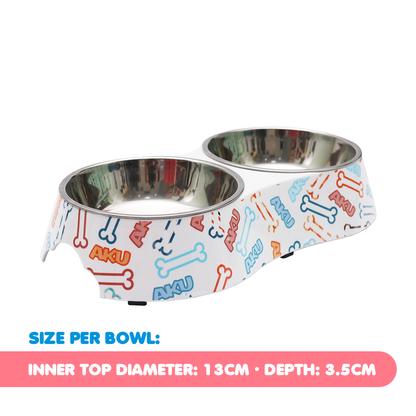 Kochi Pets Pet Double Bowl - Bone Prints