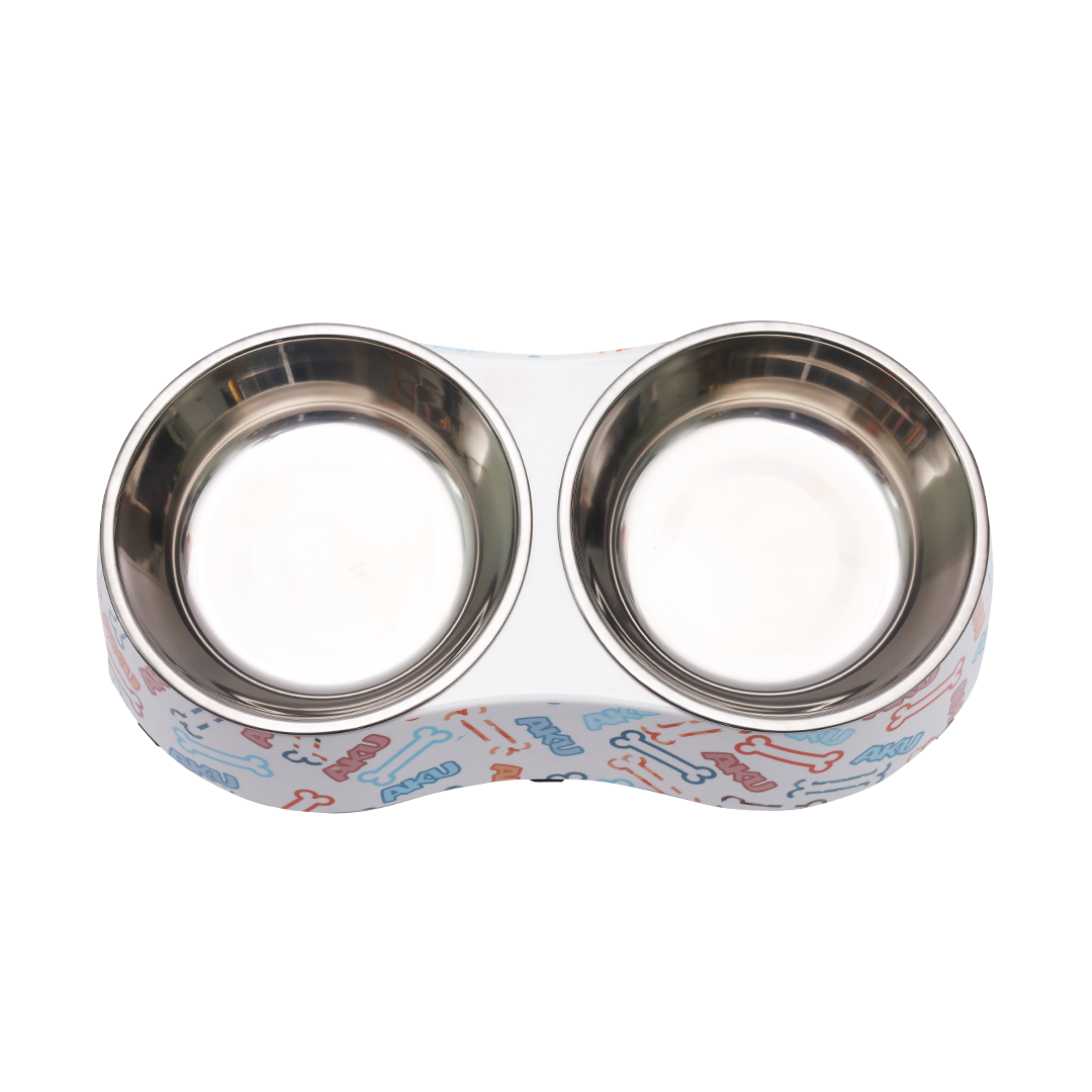 Kochi Pets Pet Double Bowl - Bone Prints